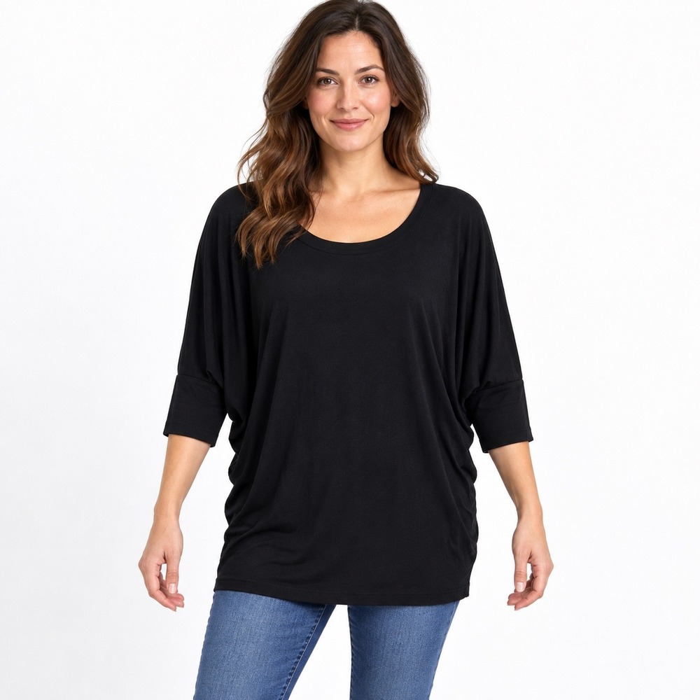 41 Hawthorn Dolman Top Medium Black 3/4 Sleeve Capsule Staple Minimalist Layerin